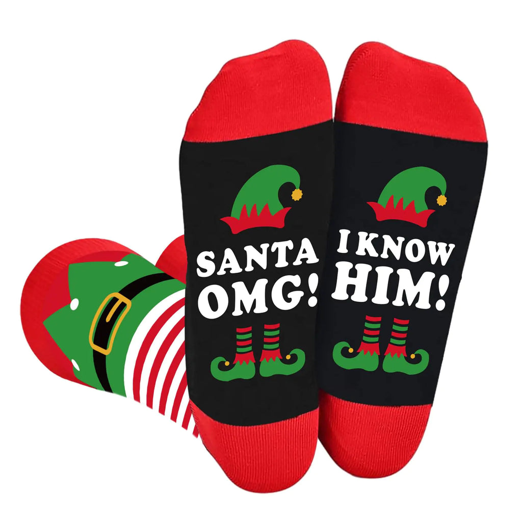 Arsemica Buddy The Elf Christmas Socks for Women Men Funny Holiday Elf Socks Winter Warm Knitted Cartoon Socks Novelty White Elephant Gifts for Christmas Stocking Stuffer